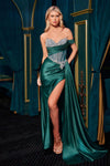 Ladivine CDS542 Off One Shoulder Fitted Gown Sweetheart Neckline Side Sash