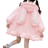 Japanese Style Autumn Winter Women Warm Jacket Kawaii Soft Lambswool Ruffles Rabbit Ears Hooded Coats Girls Sweet Parkas Outwear