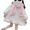 Japanese Style Autumn Winter Women Warm Jacket Kawaii Soft Lambswool Ruffles Rabbit Ears Hooded Coats Girls Sweet Parkas Outwear