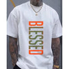 Men's BLESSED 3D Printed T-Shirt-Geometric Letters Comfortable Fit Casual Short Sleeve Top Modern Casual Clothing, Plus Size