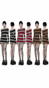 Women Gothic Y2K Off Shoulder Striped Knit Mini Dress, Long Sleeve Bodycon Sweater Dress, Punk Grunge Aesthetic Party Club Outfits