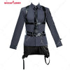 Miccostumes Unisex Movie Cosplay Accessory Black Leather Body Harness Belt Set with Waist Chain Gloves Necktie