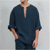 2021 Spring New Men's Loose Linen T Shirts Male Solid Color Oversized Cotton Linen V-neck Tops Men Casual White t Shirt M-3XL