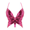 2025 Sparkly Sequin Crop Top Women Clothing Bandage Backless Dance Vest Vintage Party Camisole Tank Tops Clubwear Glitter Outfit