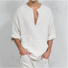 2021 Spring New Men's Loose Linen T Shirts Male Solid Color Oversized Cotton Linen V-neck Tops Men Casual White t Shirt M-3XL