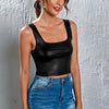 PU Leather Tank Tops Women Sexy Black Bustiers Deep V-Neck Spaghetti Strap Corset Vest Nightclub Cropped Tops Women Vest