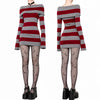 Women Gothic Y2K Off Shoulder Striped Knit Mini Dress, Long Sleeve Bodycon Sweater Dress, Punk Grunge Aesthetic Party Club Outfits