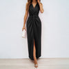 Evening Party Dress For Womens Summer Elegant Formal Dresses Sexy Sleeveless Deep V Neck Pleated Long Vestidos With High Split