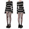 Women Gothic Y2K Off Shoulder Striped Knit Mini Dress, Long Sleeve Bodycon Sweater Dress, Punk Grunge Aesthetic Party Club Outfits