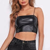 PU Leather Tank Tops Women Sexy Black Bustiers Deep V-Neck Spaghetti Strap Corset Vest Nightclub Cropped Tops Women Vest