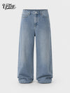 UP.THE Men Light Washed Baggy Wide Leg Jeans, Y2K Oversized Loose Plain Denim Pants, Minimal Basic Streetwear Trousers for Daily Casual Outfits