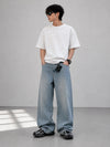 UP.THE Men Light Washed Baggy Wide Leg Jeans, Y2K Oversized Loose Plain Denim Pants, Minimal Basic Streetwear Trousers for Daily Casual Outfits