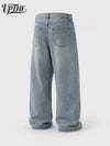 UP.THE Men Light Washed Baggy Wide Leg Jeans, Y2K Oversized Loose Plain Denim Pants, Minimal Basic Streetwear Trousers for Daily Casual Outfits