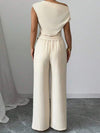 Elegant Pure Color Ladies Asymmetric Top And Wide Leg Pants 2-Piece Set for Commuting Casual Vacations Fashionable New Arrival