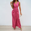 Evening Party Dress For Womens Summer Elegant Formal Dresses Sexy Sleeveless Deep V Neck Pleated Long Vestidos With High Split