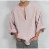 2021 Spring New Men's Loose Linen T Shirts Male Solid Color Oversized Cotton Linen V-neck Tops Men Casual White t Shirt M-3XL
