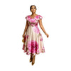 Women Cap Sleeve Floral Print Midi Dress Elegant Pleated Swing Dress For Evening Party Formal Occasion Slim Fit