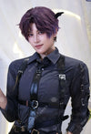 Miccostumes Unisex Movie Cosplay Accessory Black Leather Body Harness Belt Set with Waist Chain Gloves Necktie