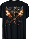 Men's Faith Over Fear T-Shirt with Fiery Eagle Wings & Ornate Cross Design - Black Cotton Short Sleeve Round Neck Casual Shirt Suitable for Casual Attire, Church Events, Gym, and Year-Round