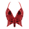 2025 Sparkly Sequin Crop Top Women Clothing Bandage Backless Dance Vest Vintage Party Camisole Tank Tops Clubwear Glitter Outfit