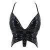 2025 Sparkly Sequin Crop Top Women Clothing Bandage Backless Dance Vest Vintage Party Camisole Tank Tops Clubwear Glitter Outfit