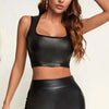 PU Leather Tank Tops Women Sexy Black Bustiers Deep V-Neck Spaghetti Strap Corset Vest Nightclub Cropped Tops Women Vest
