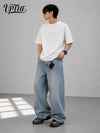 UP.THE Men Light Washed Baggy Wide Leg Jeans, Y2K Oversized Loose Plain Denim Pants, Minimal Basic Streetwear Trousers for Daily Casual Outfits