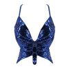 2025 Sparkly Sequin Crop Top Women Clothing Bandage Backless Dance Vest Vintage Party Camisole Tank Tops Clubwear Glitter Outfit
