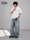 UP.THE Men Light Washed Baggy Wide Leg Jeans, Y2K Oversized Loose Plain Denim Pants, Minimal Basic Streetwear Trousers for Daily Casual Outfits